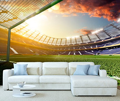 StickersWall Football Goal Net View Stadium Children Kids Wall Mural Photo Wallpaper Picture Self Adhesive 1106 (342cm(W) x 242cm(H))