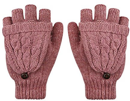 Winter Handschuhe Fingerlose Fäustlinge Damen Mädchen Doppelfunktione Winterhandschuhe Fingerhandschuhe Strickhandschuhe mit Flip Top, Rot, Einheitsgröße