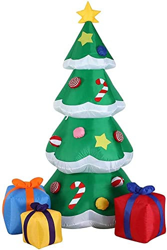 BAKAJI Gonfiabile Albero di Natale con Doni in Tela Altezza 210 CM Decorazioni Natalizie