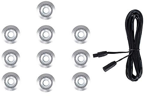 MiniSun | Pack of 10 15mm White LED Round IP67 Rated Garden Decking/Kitchen Plinth Lights Kit Complete with a 3M Extension Cable | Outdoor Lights & Home/Garden Improvements Essential |