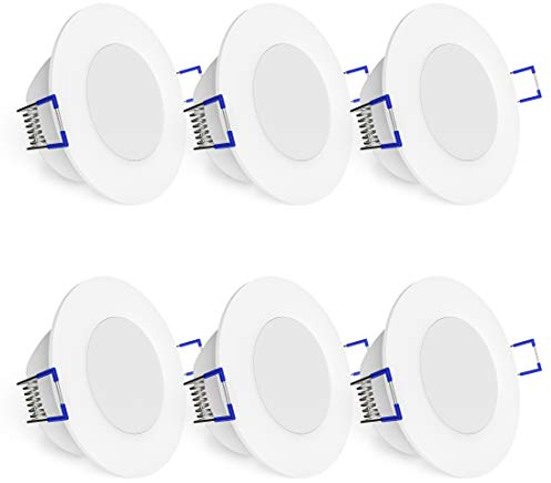 linovum WEEVO 6 Stück dimmbare Bad LED Einbauleuchten IP44-6,5W warmweiß - runde Deckenspots 230V mit flachem Einbau 29mm
