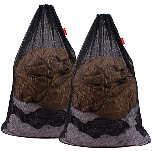 DuomiW Wäschesack aus Netzstoff, strapazierfähig, Kordelzug, für Fabriken, Uni, Wohnheim, Reisen und kleine Wohnungen, 61 x 91 cm, 2 Stück, schwarz