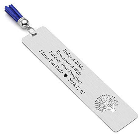 JSDDE Gratis Gravur - Personalized Edelstahl Lesezeichen Bookmark mit Quasten Hohl Kreuz/Lebensbaum Buchzeichen Handgefertigt Buch Zubehör Lasergravur Blau(mit Gravur)