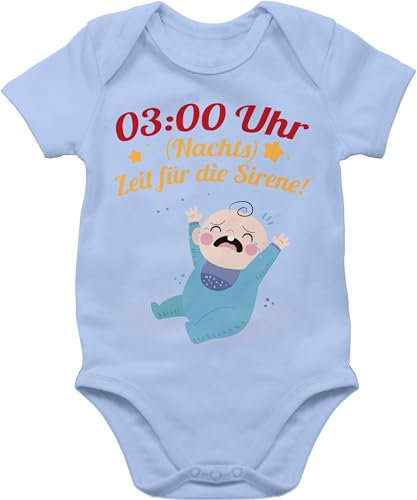 Baby Body Junge Mädchen - Strampler & - 03:00 Uhr (Nachts) Zeit für die Sirene! - 1/3 Monate - Babyblau - babystrampler jungen babybody mit spruch spruche babykleidung babygeschenk sprüchen