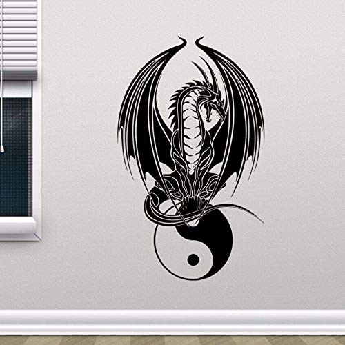 Drachen Yin Yang Wandtattoo Schlafzimmer Yoga Kunst Wand Poster Home Schlafzimmer Dekoration Abnehmbare Vinyl Drachen Symbol Wandaufkleber 57X91 Cm