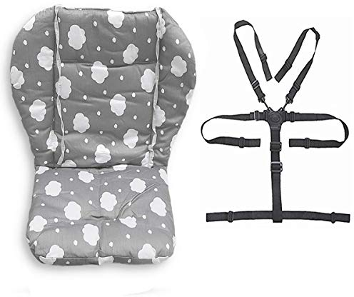 Baby Hochstuhl Sitzkissen Liner Matte Bezug Widerstandsfähige und Hochstuhl Gurte (5 Punkt Gurt) 1 Anzug (Grau Wolken)