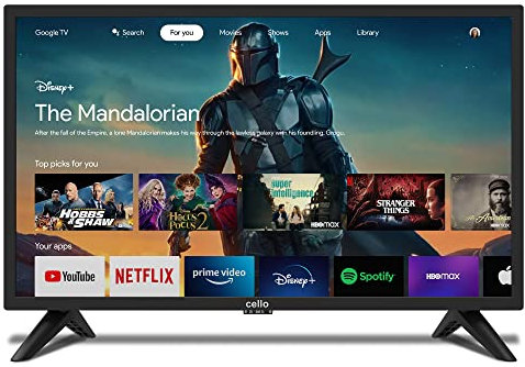 Cello Google ZG0242 24” Smart Android TV with Freeview Play, Google Assistant, Google Chromecast, Disney+, Netflix, Prime Video, Apple TV+, BBC iPlayer, Paramount +Made in the UK