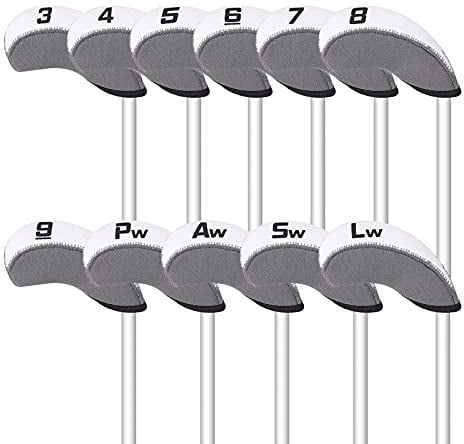 11pcs/Set Neoprene Iron Headcover Set with Large No. for All Brands Callaway,Ping,Taylormade,Cobra Etc. (Grey & White)
