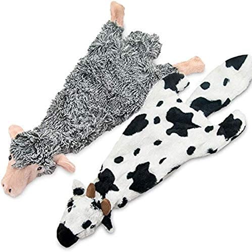 2-in-1 Quietschendes Hundespielzeug mit weichem, strapazierfähigem Stoff für kleine, mittlere und große Haustiere by Best Pet Supplies - Keine Füllung für das Spielen im Haus, Schaf, Kuh, size L