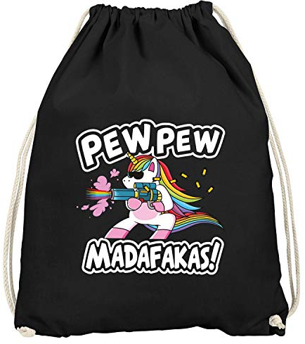 MoonWorks® Turnbeutel Pew Pew Madafakas böses Einhorn Regenbogen Unicorn Gymsac schwarz Unisize
