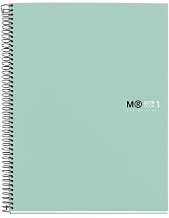 Miquelrius - Notizbuch A4 (210 x 297 mm), Notebook The Original Colours, 80 Blatt 90 g/m² und 1 Farbstreifen, Horizontale Linie 7 mm, 4-Loch-Stanzung, Hardcover, Farbe Aqua