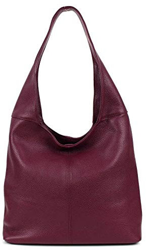Made in Italy Damen Leder Tasche Shopper Schultertasche Umhängetasche Handtasche Beuteltasche Hobo Bag Ledertasche Nappaleder Bordo