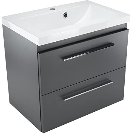 paplinskimoebel - Mineralguss Waschbecken mit Unterschrank 60 cm Breit Sicily Sink, Waschbeckenunterschrank mit Schubladen, Badezimmerschrank Hängend - Graphit mit Wachbecken