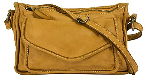 Cluty Umhängetasche Echt Leder Damen gelb 021136 Made in Italy | Crossbody mit Handyfach | elegante Citytasche mit Magnetverschluss