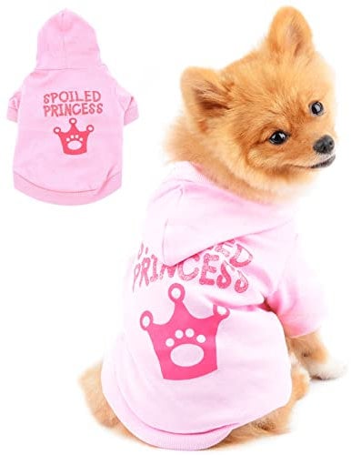 PAIDEFUL Hooded Pink Dog Shirts for Small Medium Dogs Cats Girls Crown Spoiled Princess Soft Cotton Tee Shirt Breathable Tank Tops Puppy Chihuahua Yorkie Clothes Pet Apparel Wearing Outdoor
