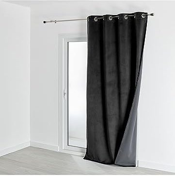 HomeMaison.com Thermo-Verdunkelungsvorhang, Veloursvorhang, gefüttert, Fleece, Schwarz, 135 x 280 cm, Ösenvorhang, silberfarben, Blickdicht, für Fenster