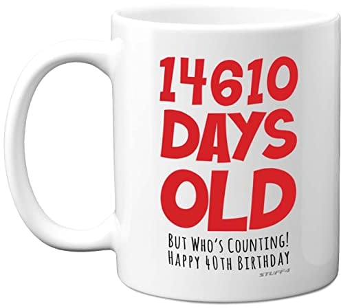 40th Birthday Mug Gift for Men Women Him Her - 14610 Days Old - Funny Adult Forty Fortieth Happy Birthday Present for Brother Dad Mum Uncle Auntie Friend, 11oz Ceramic Dishwasher Safe Coffee Mugs