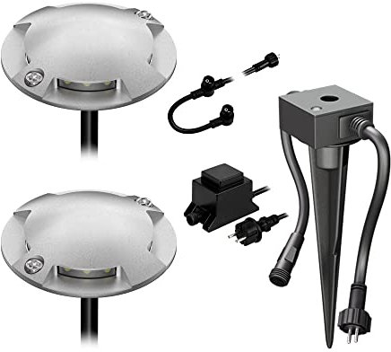 ledscom.de LED Boden-Aufbau-Leuchte Bunda, 4-flammig, mit Dämmerungssensor für außen, befahrbar, warm-weiß, 2er Set