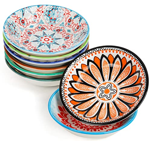 BELLE VOUS Set de Cuencos Pequeños Redondos de Porcelana para Salsas (Pack de 8) 10 cm y 70 ml - Mini Bol Salsa para Aderezos, Refrigerios, Condimentos, Cuencos Aperitivos, Salsa de Soja