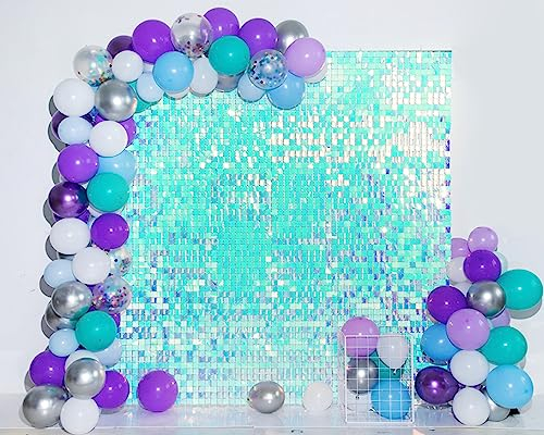 Kate Schimmernde Wand Hintergrund Irisierendes Blau Quadratisch Pailletten Glitzer Foto Hintergrund Paneel Dekoration für Geburtstag Party Hochzeit Jahrestag 30×30 cm (24 STK.)