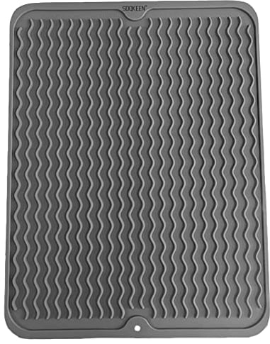 SOQKEEN Alfombrilla Escurreplatos de Silicona, 40×30cm escurreplatos silicona, Alfombrilla escurreplatos plegable, antideslizante, resistencia a altas temperaturas, Alfombrilla para secar Platos, Gris