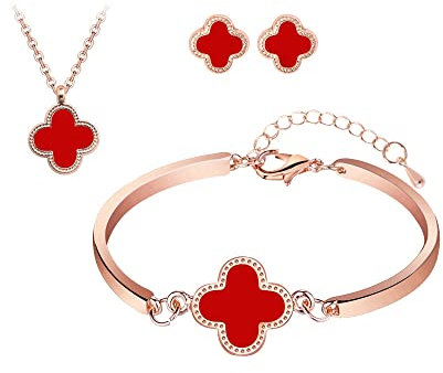 TOFBS Clover Jewelry Collection Necklace Bracelet Earrings Set Elegant Quatrefoil Design Women Accessories