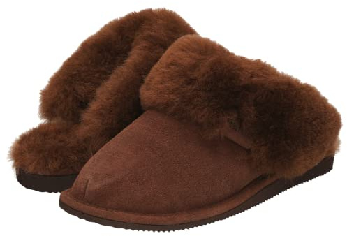 Haftic Damen Hausschuhe Leder Lammfell Warm Winter Gefüttert Geschlossen Atmungsaktiv Weiche Sohle Handgemacht Schafswolle Schlappen Pantoffeln Schuhe (41, Braun)