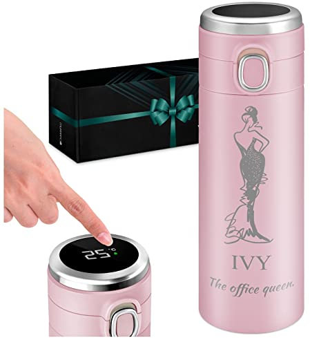 Maverton Pink Travel Mug for her - Personalized 400 ml Tumbler - Tea Thermos with Engraving - Perfect Coffee Cup for Women - Stainless Steel Insulated Cup - Smart Tumbler for Girl - Model