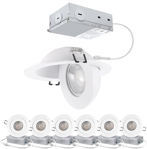 POPANU 4inch Gimbal LED Recessed Light Recessed LED 4 inch White Swivel Gimbal Canless Light 360° Rotation 90° Tilt 4 9W Eyeball Lighting Dimmable Adjustable Can Spotlights 5CCT White 4 inch 6 Pack