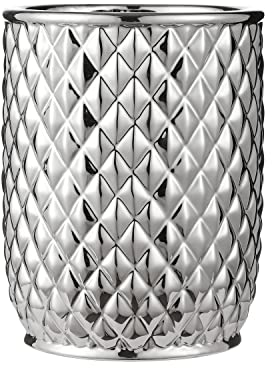 Motifeur Bathroom Wastebasket - Ceramic Decorative Trash Can (Pineapple Pattern, Silver Grey)