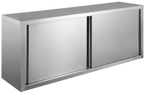 GastroHero Wandhängeschrank 160x40x65 cm, Edelstahl WHS-BASIC16 | Schiebetüren, hohe Tragkraft, AISI 201, höhenverstellbarer Zwischenboden, Küche Gastronomie Wandschrank