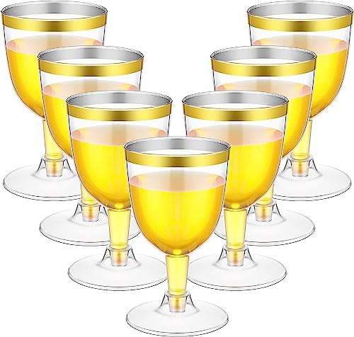 LATERN 50 Piezas Copas de Vino con Borde de Dorado, 170ml Reutilizables Copas de Cata de Vino de Plástico Copas de Vino de Fiesta con Tallo para Whisky Champán Cerveza Cóctel Martini (13,5 x 6,5cm)