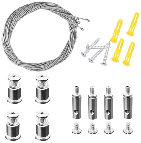 4 Stück Einstellbare Seilabhängung Lampenaufhängung Einbauset Stahl Verschleißfest Stahlseil mit Ösen Drahtseilhalter Universal Abhängeset für Lampen, Aufhänger, Werbeleuchtkästen Befestigungs (2M)