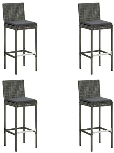 RAUGAJ Garten-Barhocker mit Kissen, Grau, Poly-Rattan, Artikelfarbe: Grau, 4 Stück