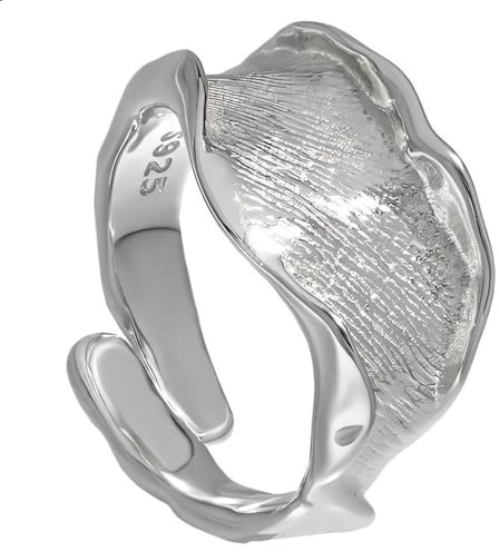 NicoWerk Damen Silberring Breit Gewölbt aus 925 Sterling Silber Gestreift Strukturiert Glänzend Verspielt Ausgefallen Elegant Edel Gewellt SRI974