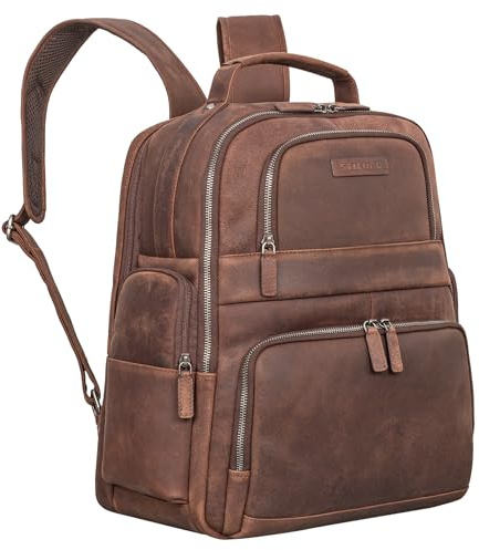 STILORD Josef XXL Leder Rucksack mit Laptop-Fach 15.6 Zoll dunkel-braun Business-Rucksack Herren und Damen Groß Lederrucksack für Arbeit, Büro, Office, Uni, Schule Freizeit Echtleder