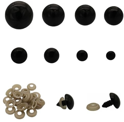 150 Stück 10–30 mm große Kunststoff-Sicherheitsaugen zum Basteln, Sicherheitsaugen mit Unterlegscheiben für Plüschtiere, Teddybär, Puppen, Puppen, Handarbeiten