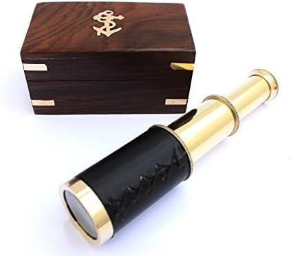 Smizzy 15,2 cm Hand-Teleskop aus Messing mit Holzbox, monokulares Spyglass für Kinder/Kinder, maritime Piratennavigation