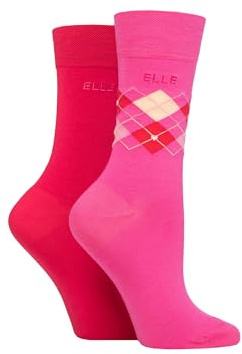 ELLE Ladies Soft, Breathable & Cooling Bamboo Patterned and Plain Colourful Socks in a Multipack of 2 Pairs (UK, Numeric, 4, 8, Regular, Regular, Cherry Fizz)