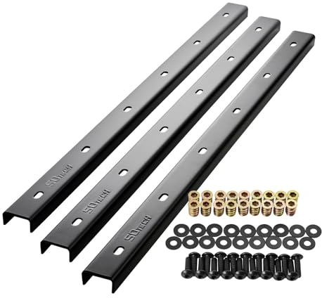 SOTECH Gratleisten 3 Stück U-Form Stahl schwarz 90 x 4 x 2 cm für Tischplatten/inkl. Befestigungsschrauben und Einschraubmuffen Verstärkungsprofil, Querstrebe, U-Profil, Aussteifungsprofil