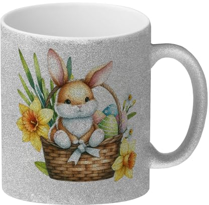 Osterhase im Osternest Glitzer-Kaffeebecher Süßer Osterhase Glitzer-Kaffeebecher Ideal für Osterkorb Mit Osterglocken Motiv Perfekt für Oster-Brunch Tasse Ostertasse