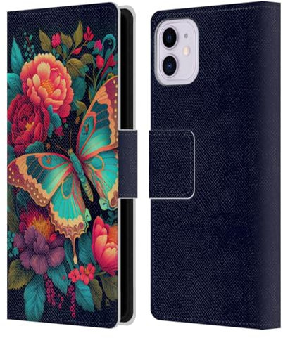 Head Case Designs Officially Licensed JK Stewart Butterfly And Flowers Art Leather Wallet Case Compatible With Apple iPhone 11