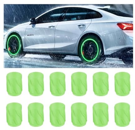 Adunsiaoto 12 Stück Autoleuchtende Ventilkappen, Fluoreszierende Autoreifen-Ventilkappe, Leuchtende Autoreifen-Luftkappen-Abdeckung Für Automobile Motorräder(Grün)