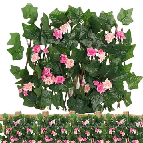 Erweiterbarer Sichtschutzzaun, Spalierelemente For Den Garten, Sichtschutzzaun Mit Künstlichen Süßkartoffelblättern, Blumen, Sichtschutz Aus Kunstpflanzen, Grüner Hintergrund