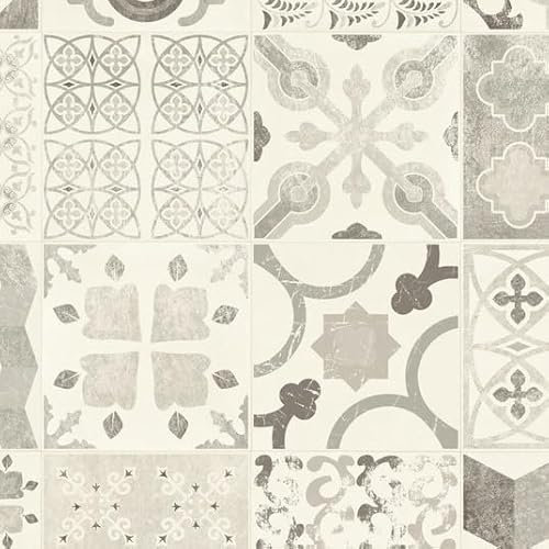 Sol Lino - Carreaux de Ciment - Noir - Rouleau de 2m x 3.00m