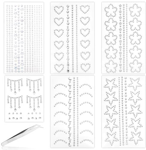 XIHIRCD 6pcs Rhinestone Stickers, Fancy Face Diamond Stickers Self Adhesive Shine Face, Hair, Ear, Nail Body Accessories