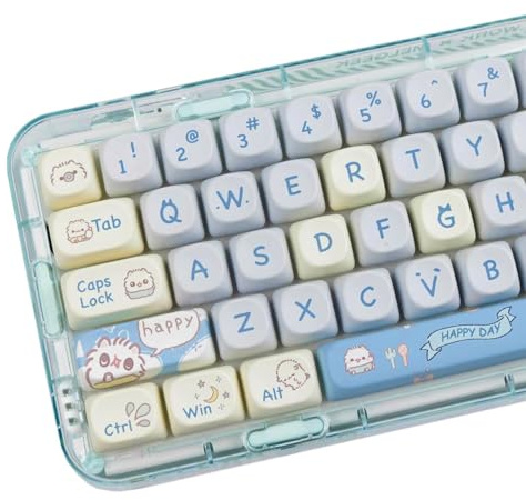 Catekro Chaton Bleu Keycap Set, 144 Touches, Profil MOA, pour Claviers Mécaniques et Commutateurs Magnétiques 61/63/64/66/68/75/87/98/104/108