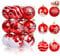 JOIEDOMI 12-teiliges Weihnachtskugel-Ornament-Set in Rot und Weiß, 5,8 cm, zarte Bemalung und glitzernde Weihnachtskugeln, bruchsicher, Weihnachts-Hängedekoration für Baumgeländer, Girlande, Feiertage