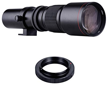 Teleskopobjektiv, 500 Mm Manuelles Zoom-Super-Teleobjektiv F/8,0-32 Blende Telezoomobjektiv mit T-Mount und Adapterring für D5300/D5500/D5600/D610