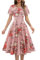 Floral Dresses for Wedding Guest Women Short Sleeve Fit and Flare Tea Party Dress, Ladies Modest Church Formal Cocktail Evening Dress for Graduation Homecoming, Blush Flower XL
